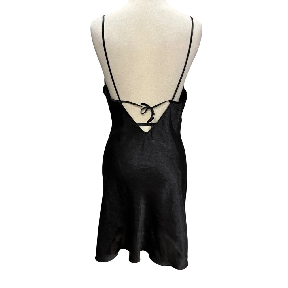 Jasmin Y2K Satin Slip Dress Small Black Red Floral Embroidery Nightwear Lingerie